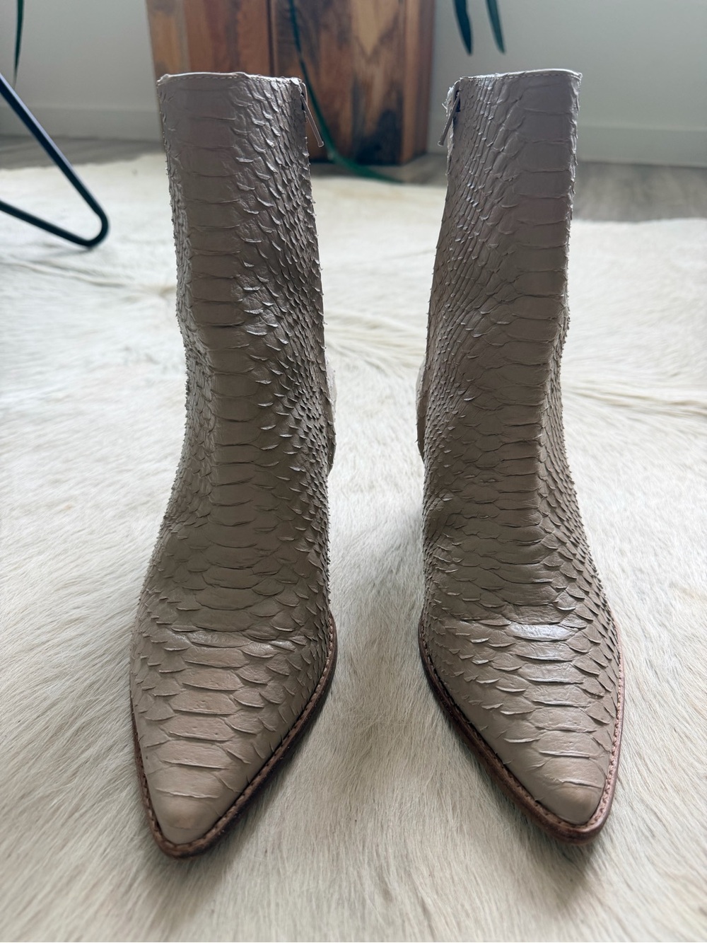 Matisse Beige Textured Pointed Toe Ankle Boots
